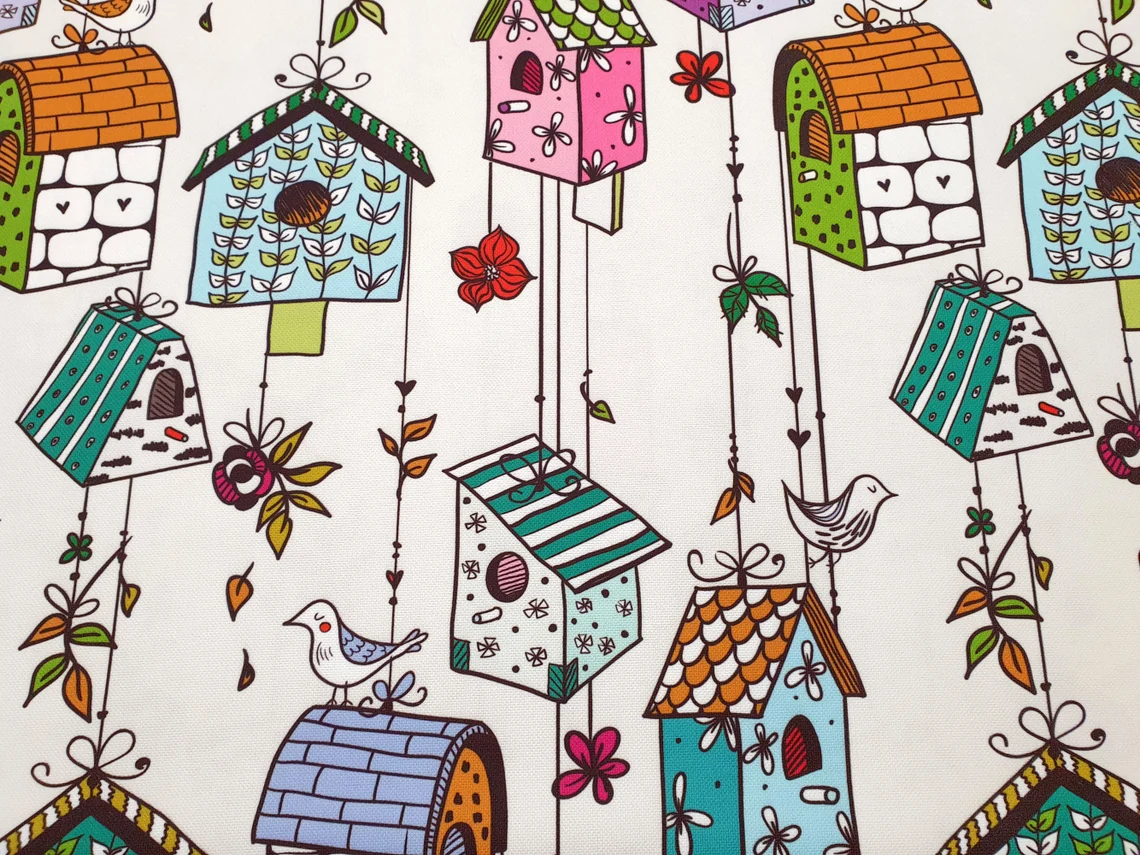 Birds and Bird Houses Fabric by the Yard