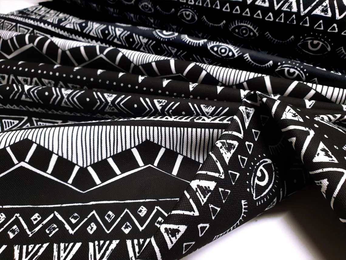 Black Aztec Navajo Print Fabric by the Yard