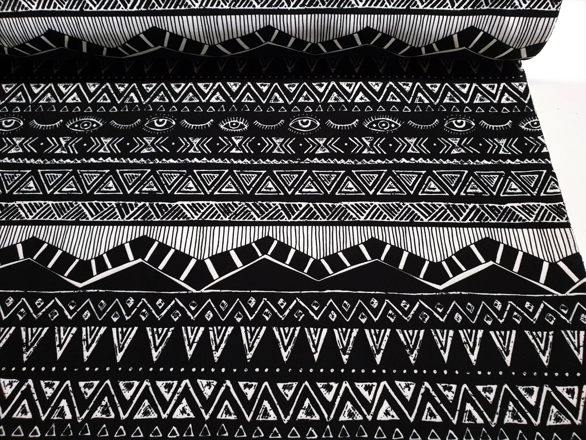 Black Aztec Navajo Print Fabric by the Yard