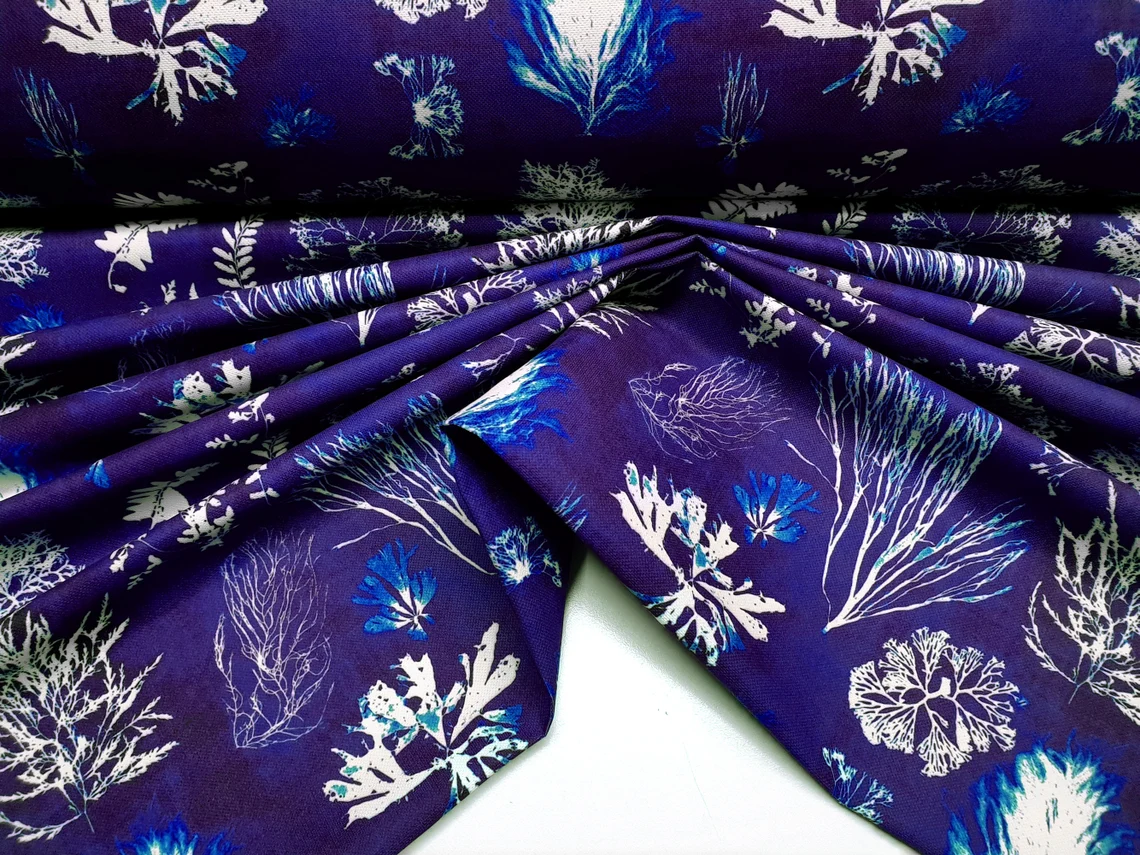 Indigo Coral Reef Fabric - Nautical Fabric by the Yard