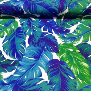 Banana Leaves Fabric - Tropical Green Blue Leaf Print Fabric