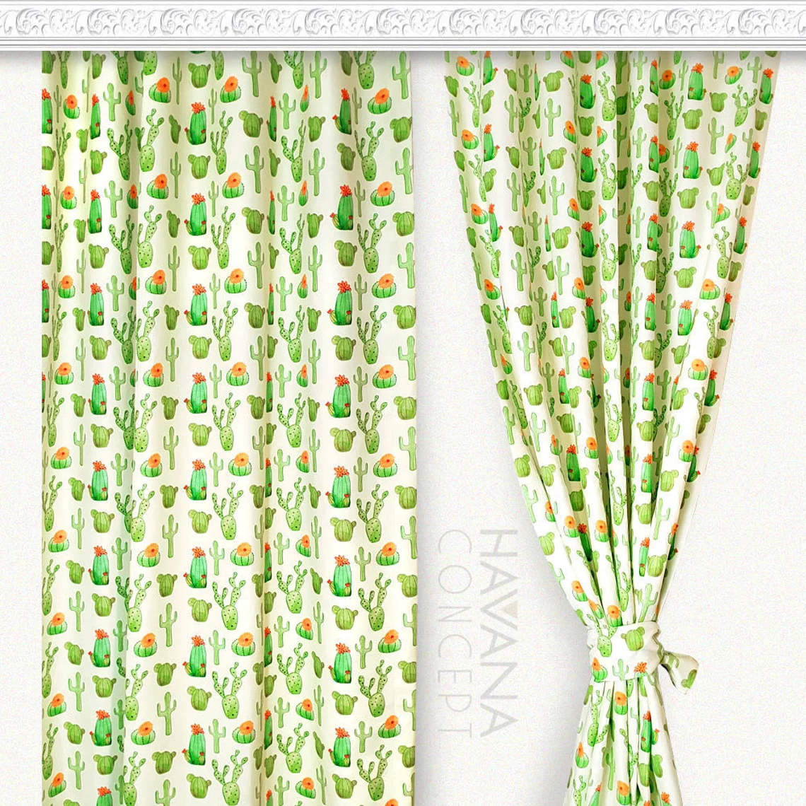 Watercolor Green Cactus Fabric by the Yard
