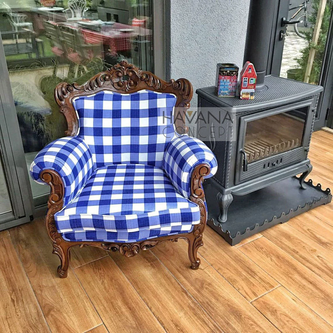 Blue White Gingham Fabric by the Yard