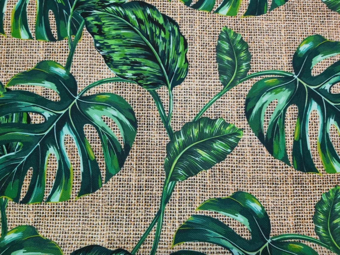 Green Monstera Leaves Fabric