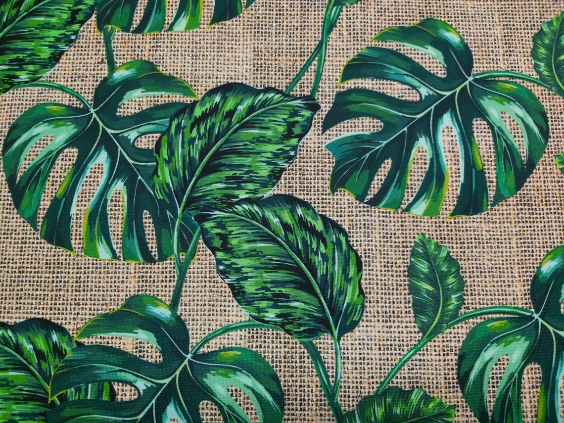Green Monstera Leaves Fabric