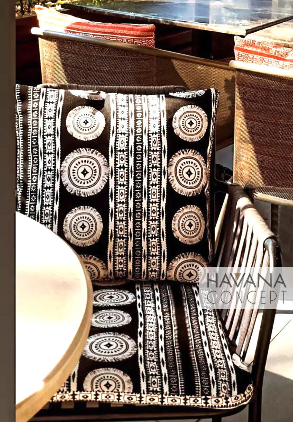 Boho White and Beige Mandala Print Fabric