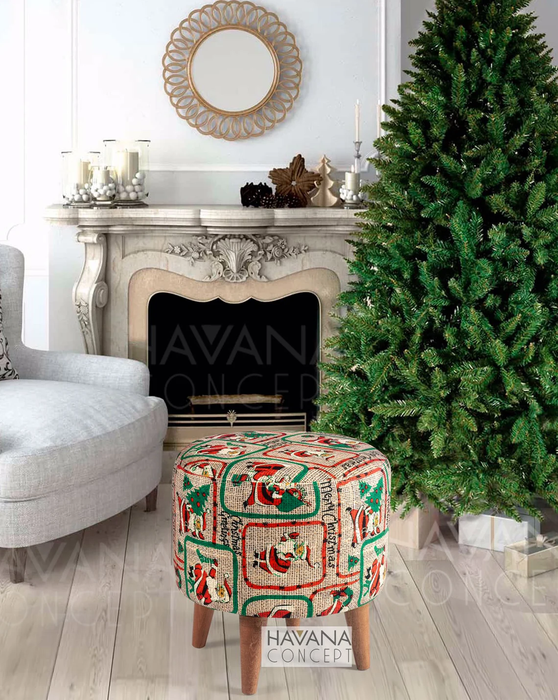 Santa Claus and Christmas Gifts Fabric by the Yard