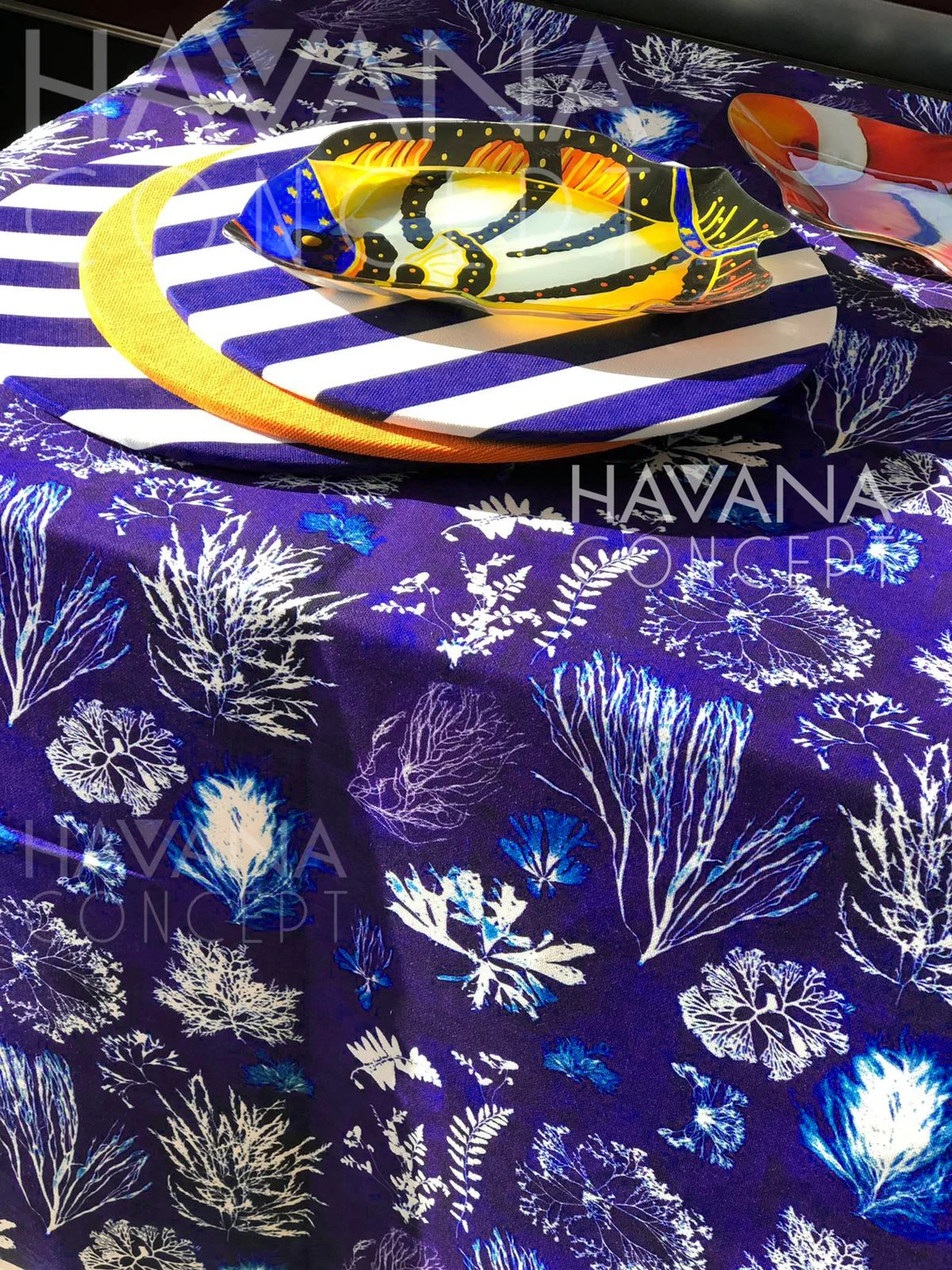 Indigo Coral Reef Fabric - Nautical Fabric by the Yard