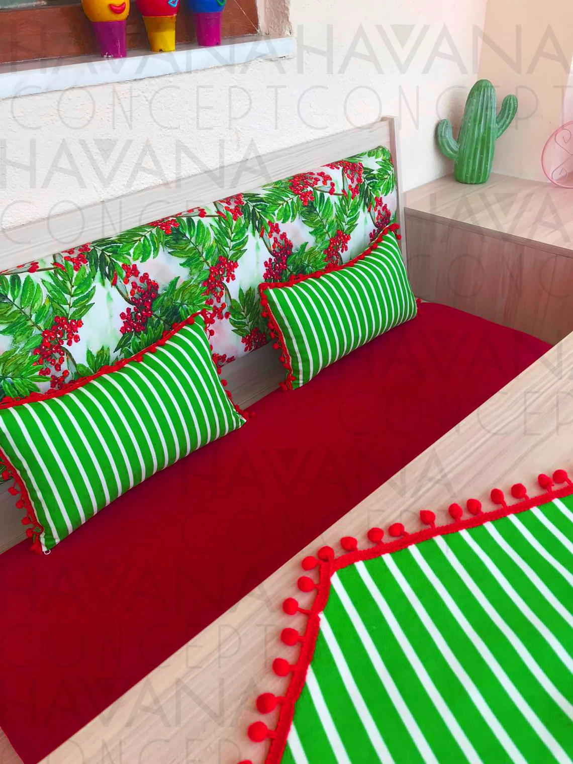 Christmas Holly Berry Fabric - Watercolor Holly Leaves