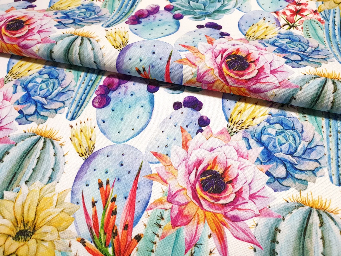 Floral Cactus Print Upholstery Fabric by the Yard