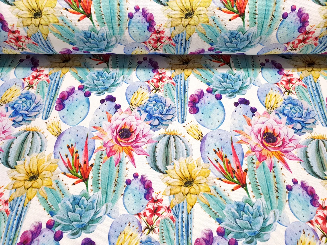 Floral Cactus Print Upholstery Fabric by the Yard