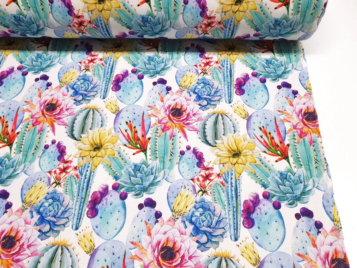 Floral Cactus Print Upholstery Fabric by the Yard