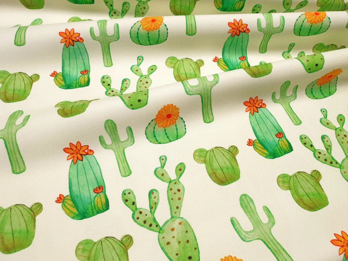 Watercolor Green Cactus Fabric by the Yard