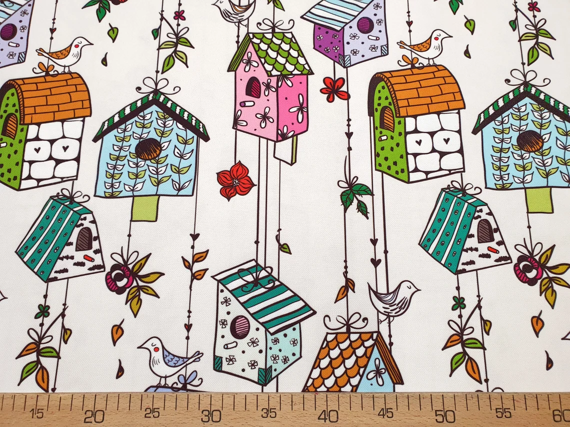 Birds and Bird Houses Fabric by the Yard
