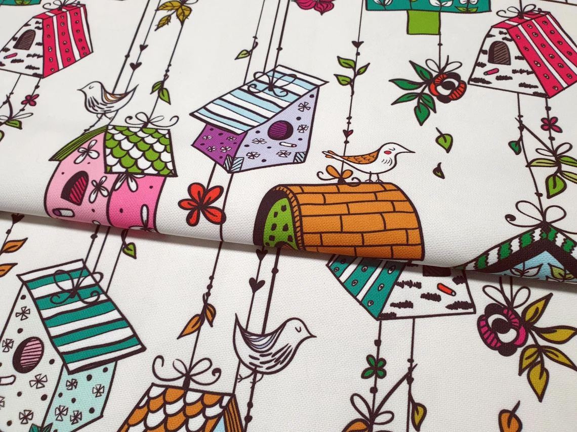 Birds and Bird Houses Fabric by the Yard
