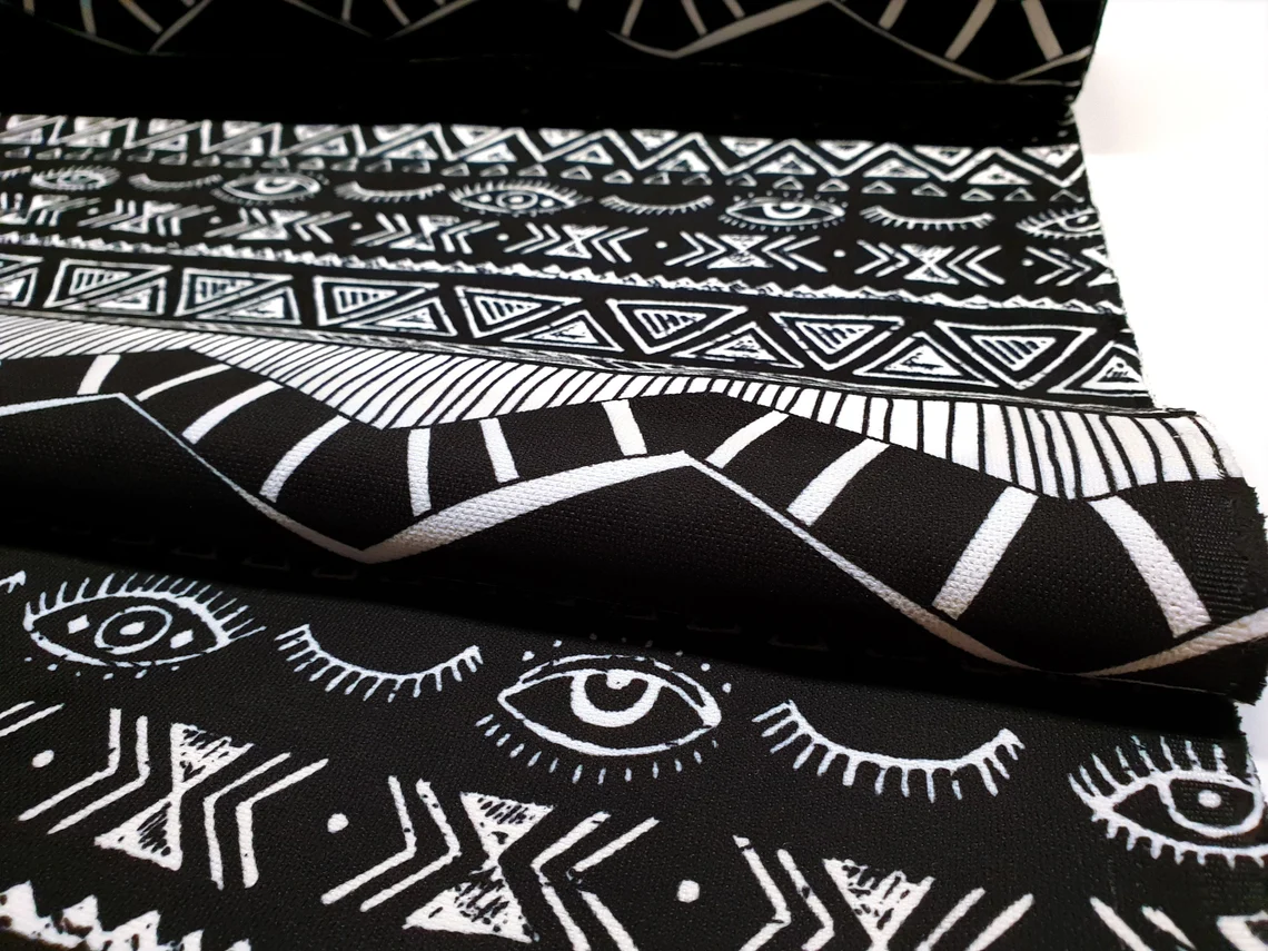 Black Aztec Navajo Print Fabric by the Yard