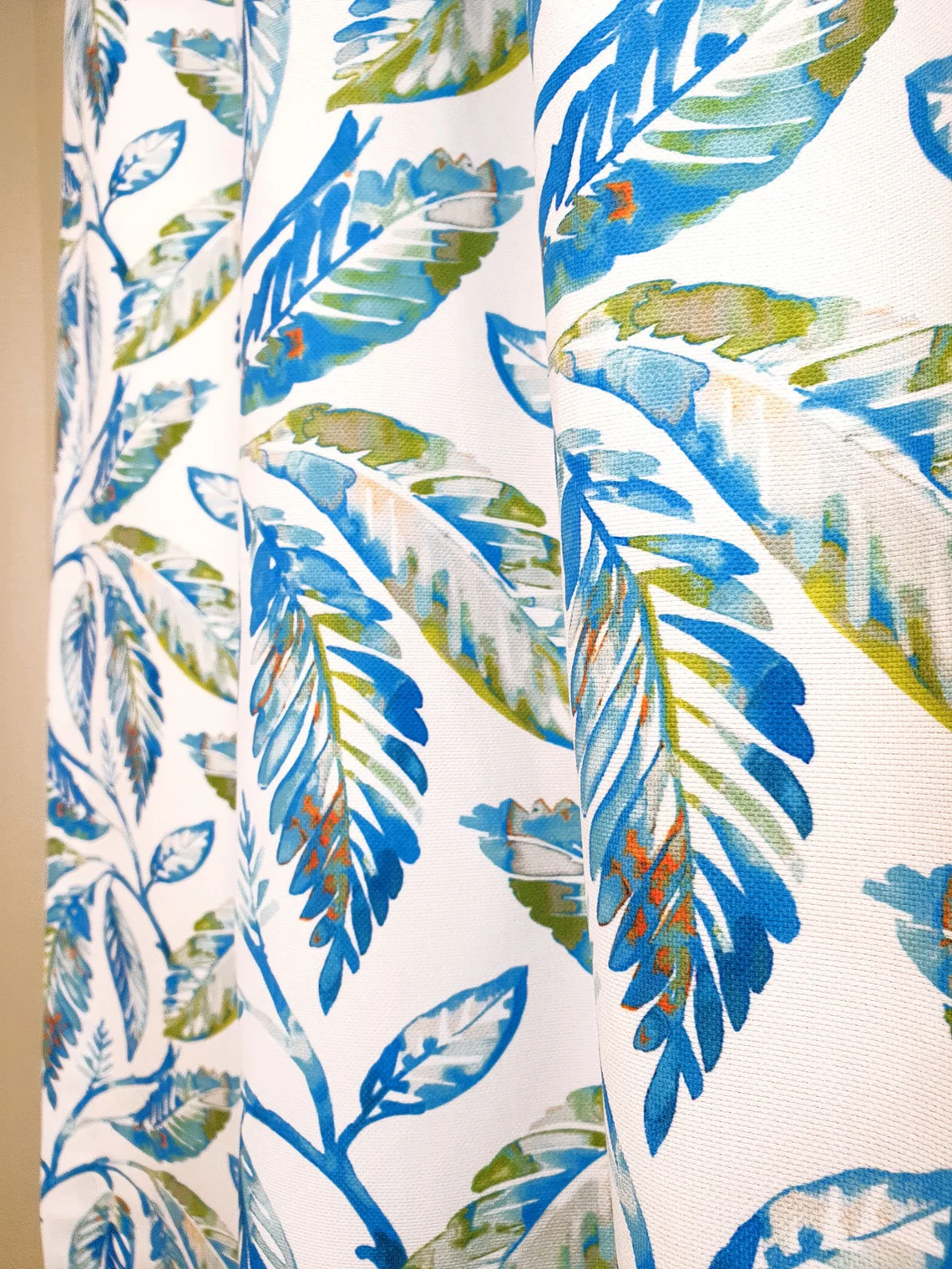 Blue Watercolor Leaves Fabric