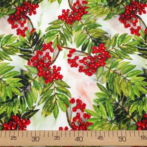 Watercolor Christmas Holly Berry Fabric
