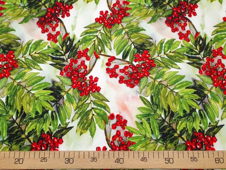 Watercolor Christmas Holly Berry Fabric