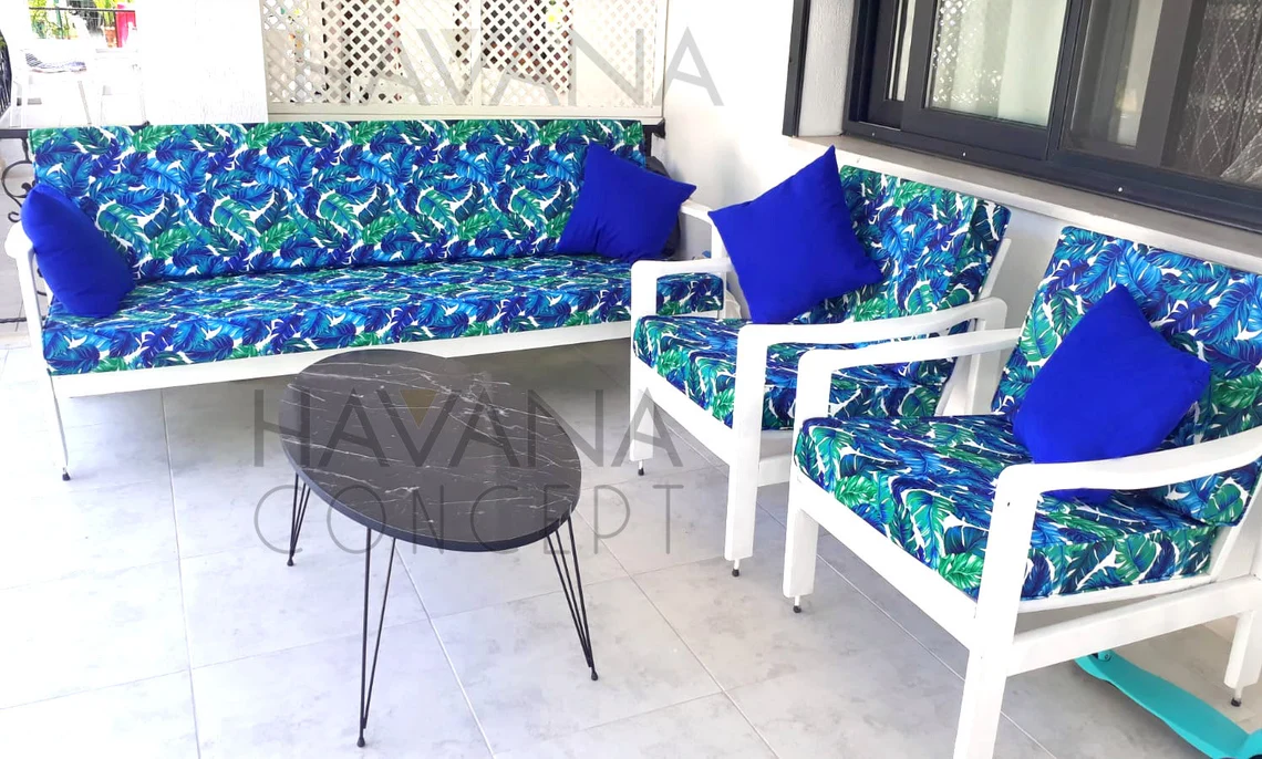 Banana Leaves Fabric - Tropical Green Blue Leaf Print Fabric