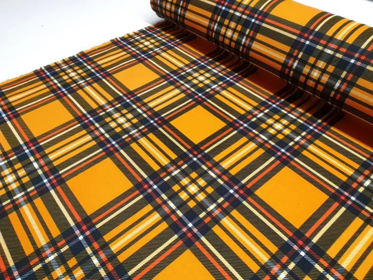 Orange Plaid Tartan Fabric