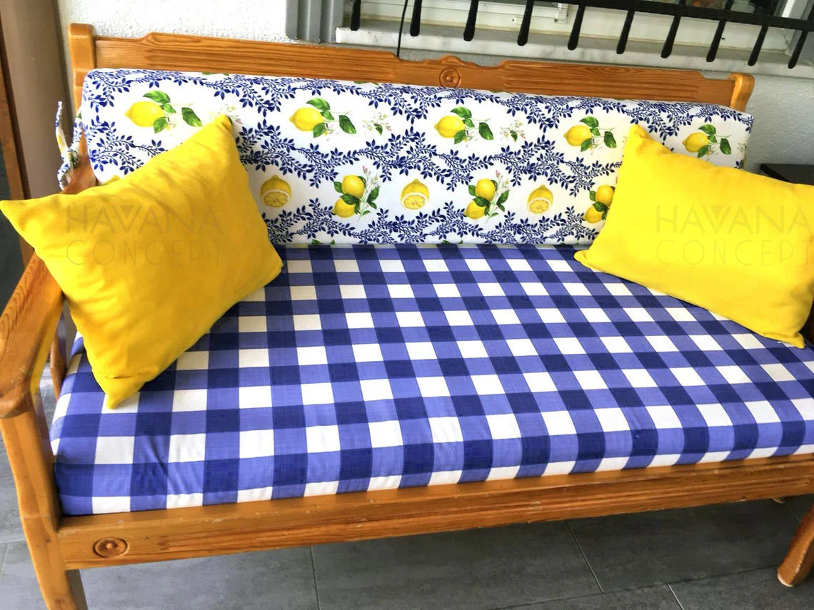 Blue White Gingham Fabric by the Yard