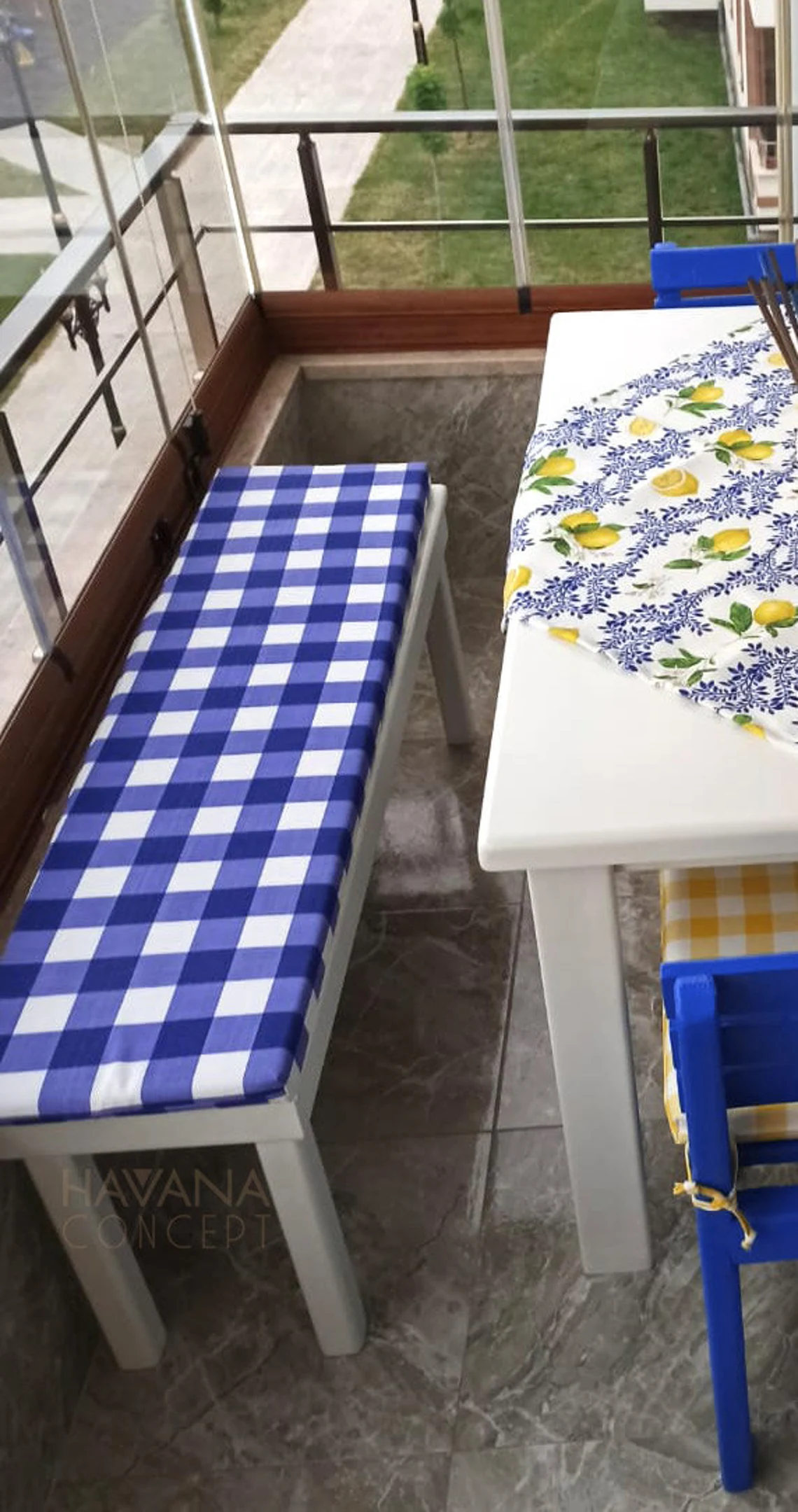 Blue White Gingham Fabric by the Yard