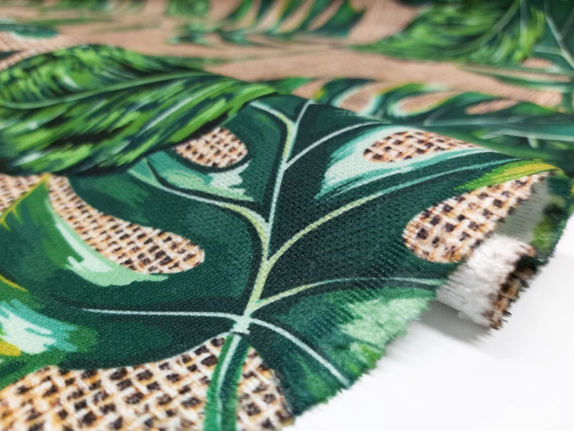 Green Monstera Leaves Fabric