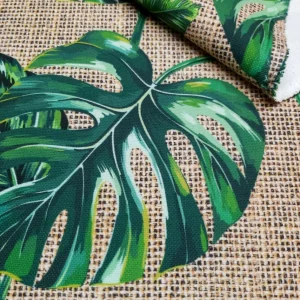 Green Monstera Leaves Fabric