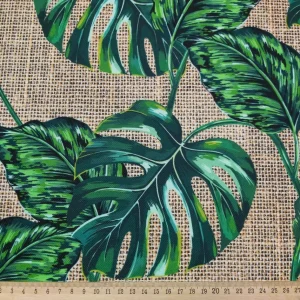 Green Monstera Leaves Fabric