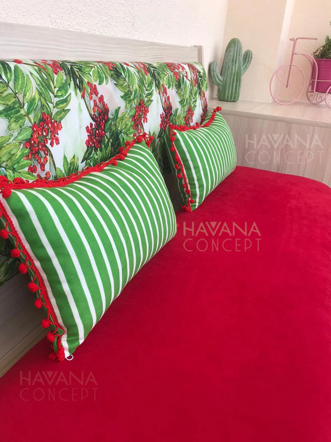 Green and White Striped Fabric