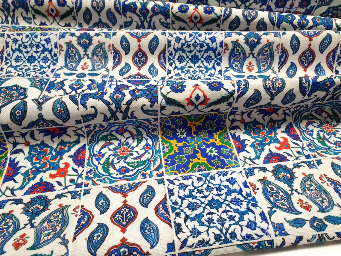 Turkish Blue Ceramic Tiles Fabric