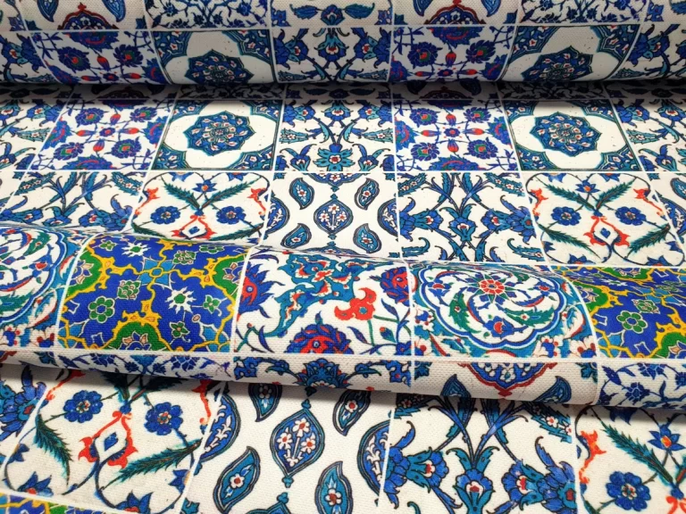 Turkish Blue Ceramic Tiles Fabric