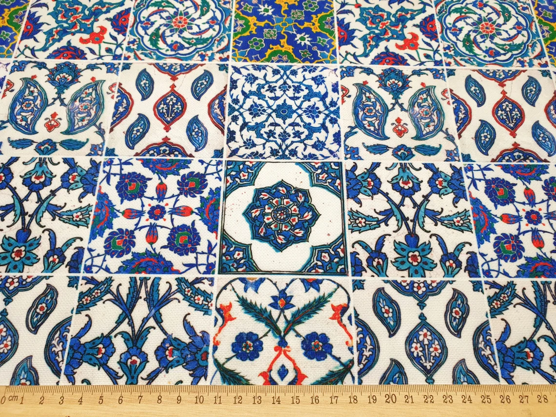 Turkish Blue Ceramic Tiles Fabric