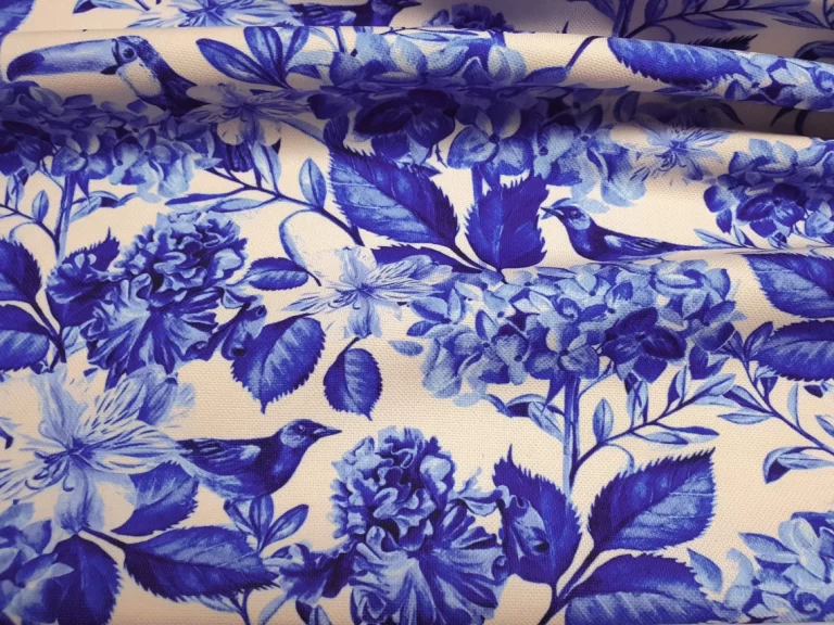 Blue Leaves and Birds Fabric by the Yard