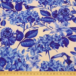 Blue Leaves and Birds Fabric