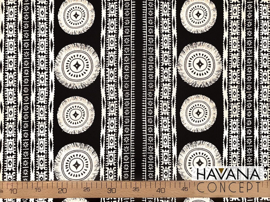 White Beige Mandala Print Fabric