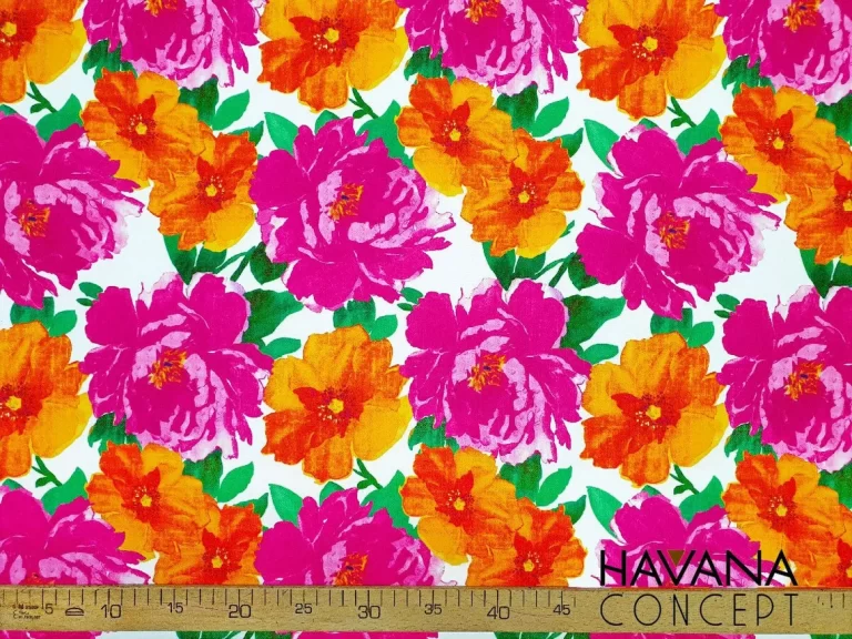 Floral Fuchsia Orange Roses Fabric