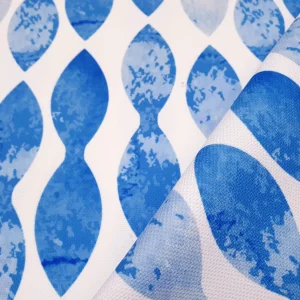 Blue White Geometric Wavy Stripes Fabric by the Yard