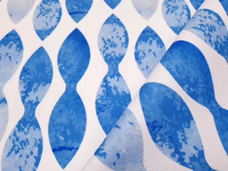 Blue White Geometric Wavy Stripes Fabric by the Yard