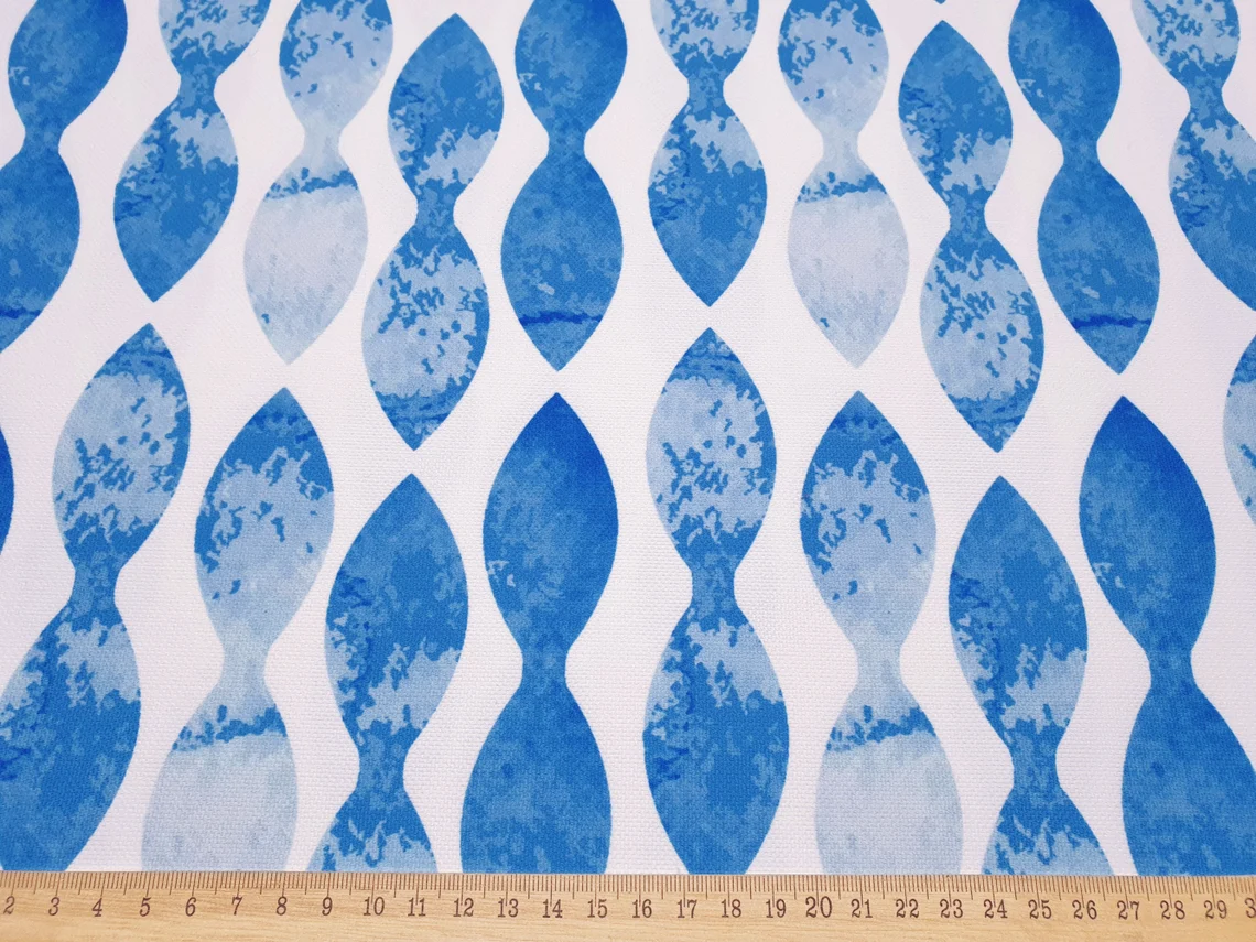 Blue White Wavy Stripes Fabric