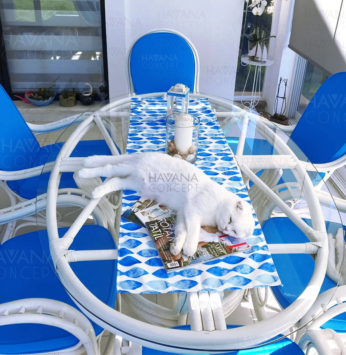 Blue White Geometric Wavy Stripes Fabric by the Yard