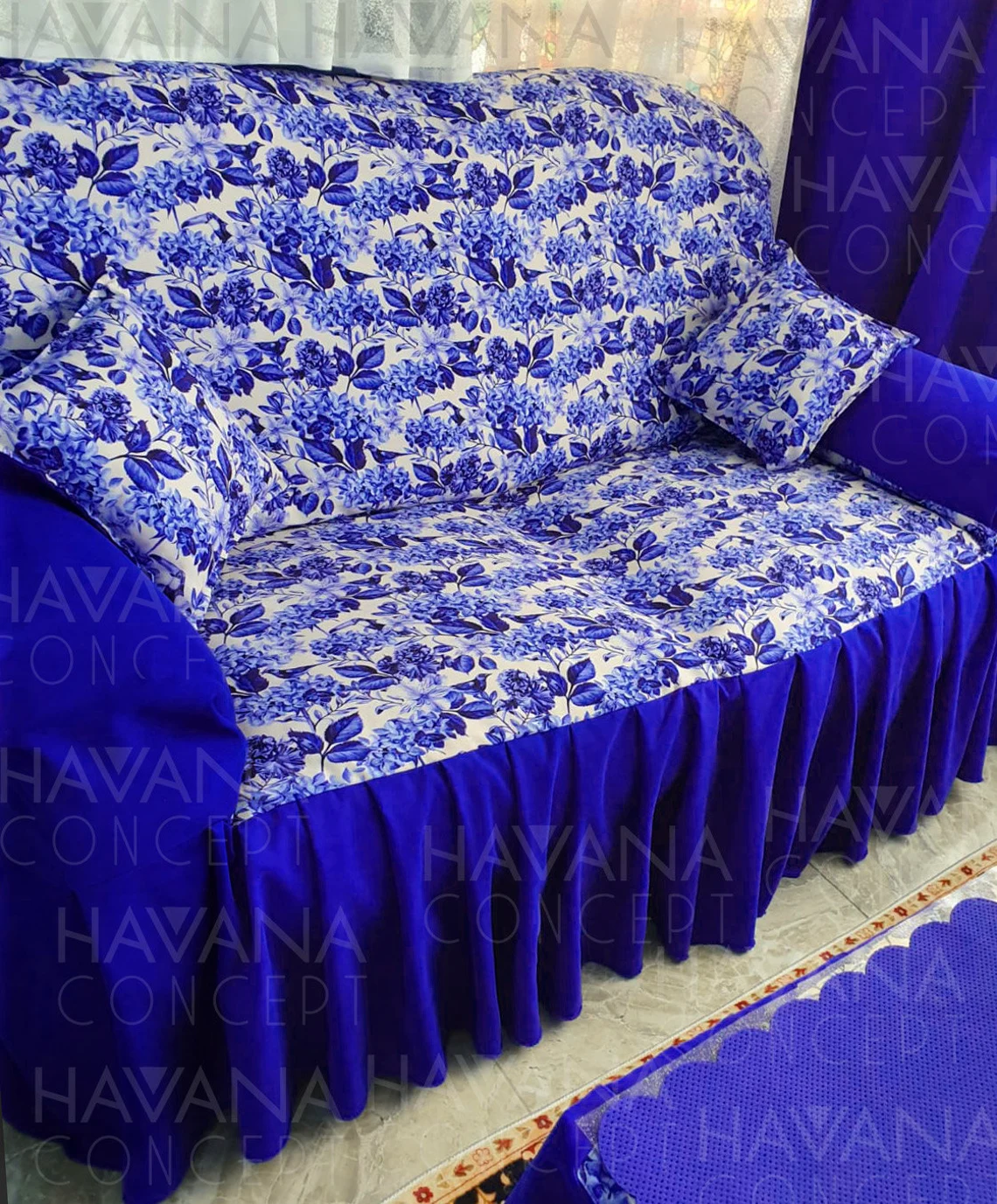 Blue Leaves and Birds Fabric by the Yard