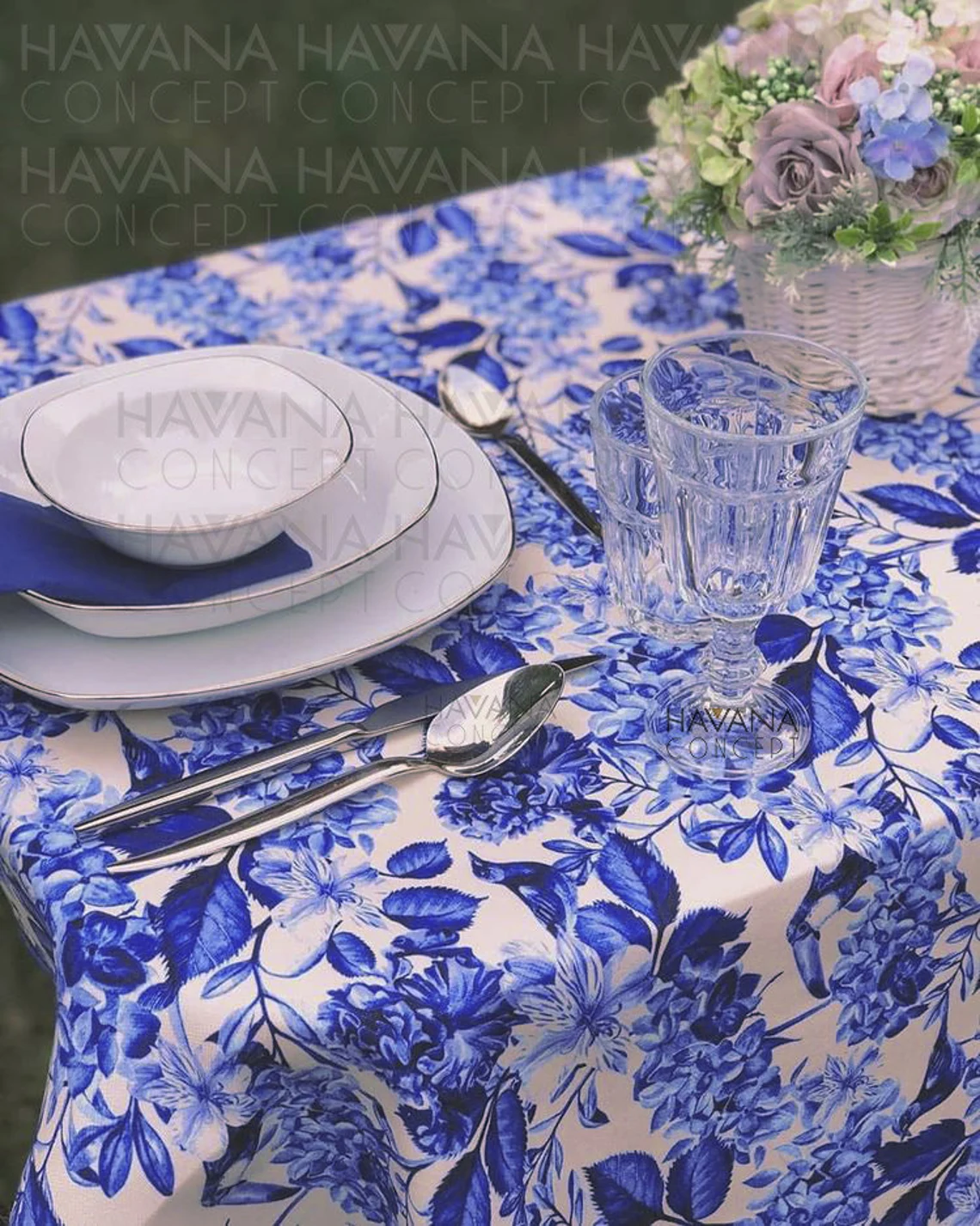 Blue Leaves and Birds Fabric by the Yard