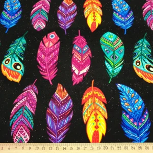 Boho Tribal Feathers Fabric