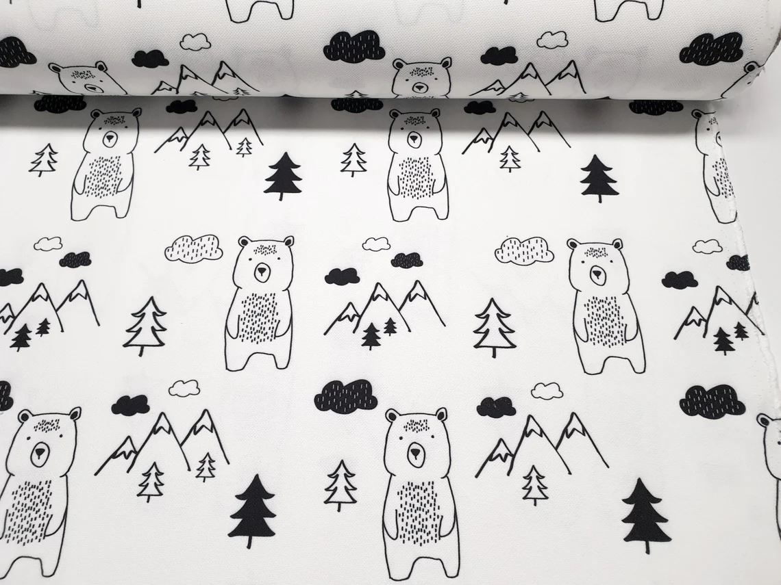 Scandinavian Bear and Trees Fabric