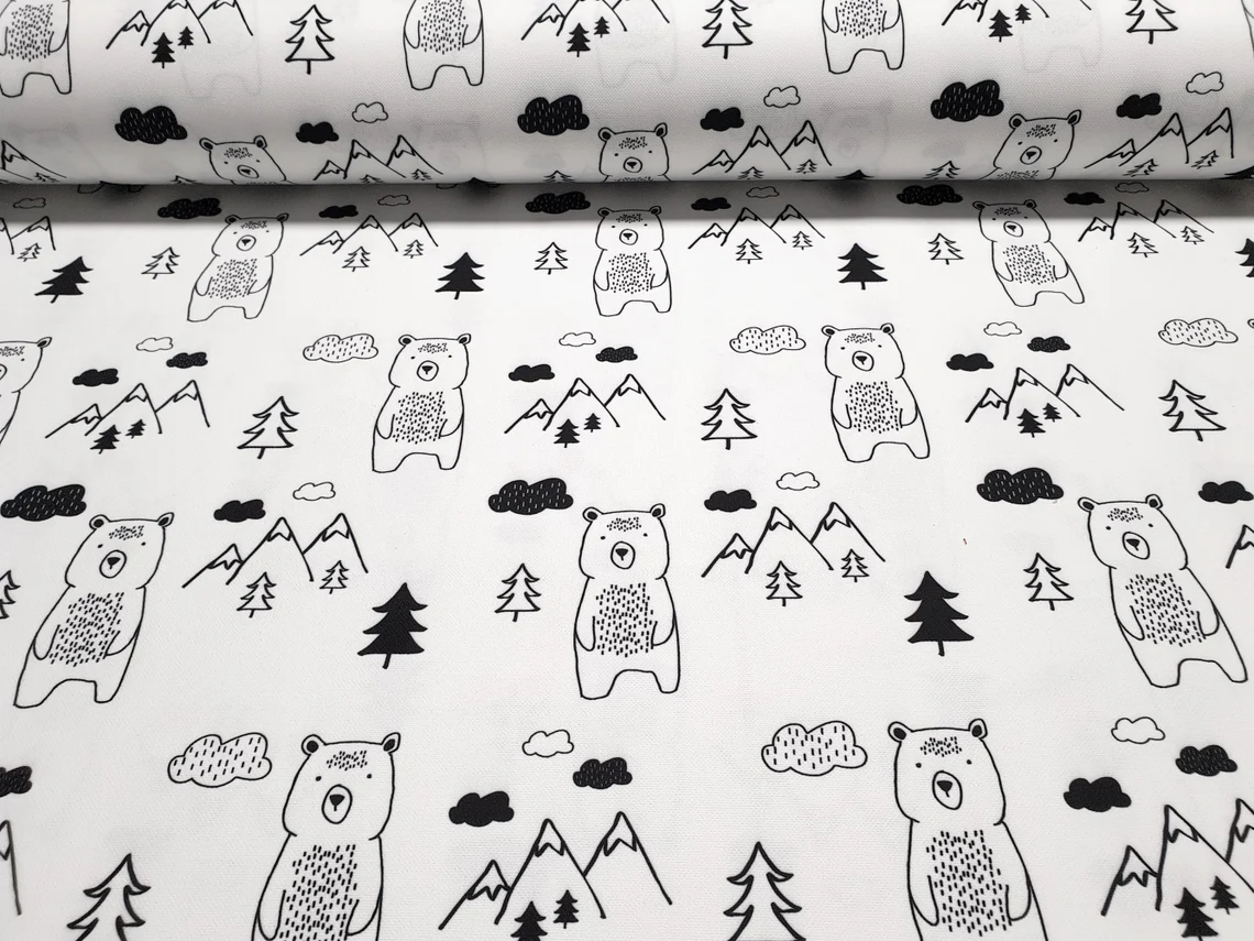Scandinavian Bear and Trees Fabric