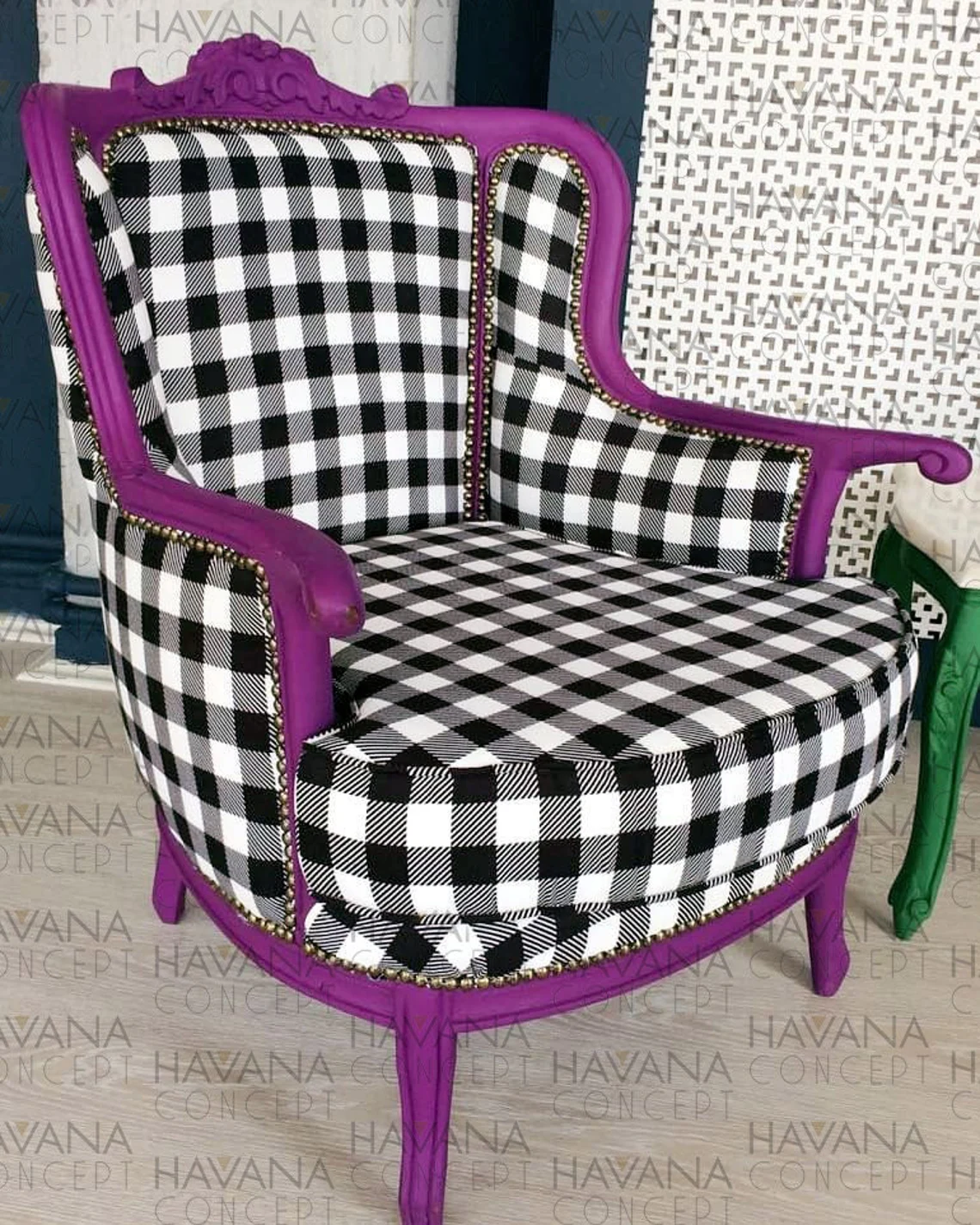 Black White Gingham Fabric