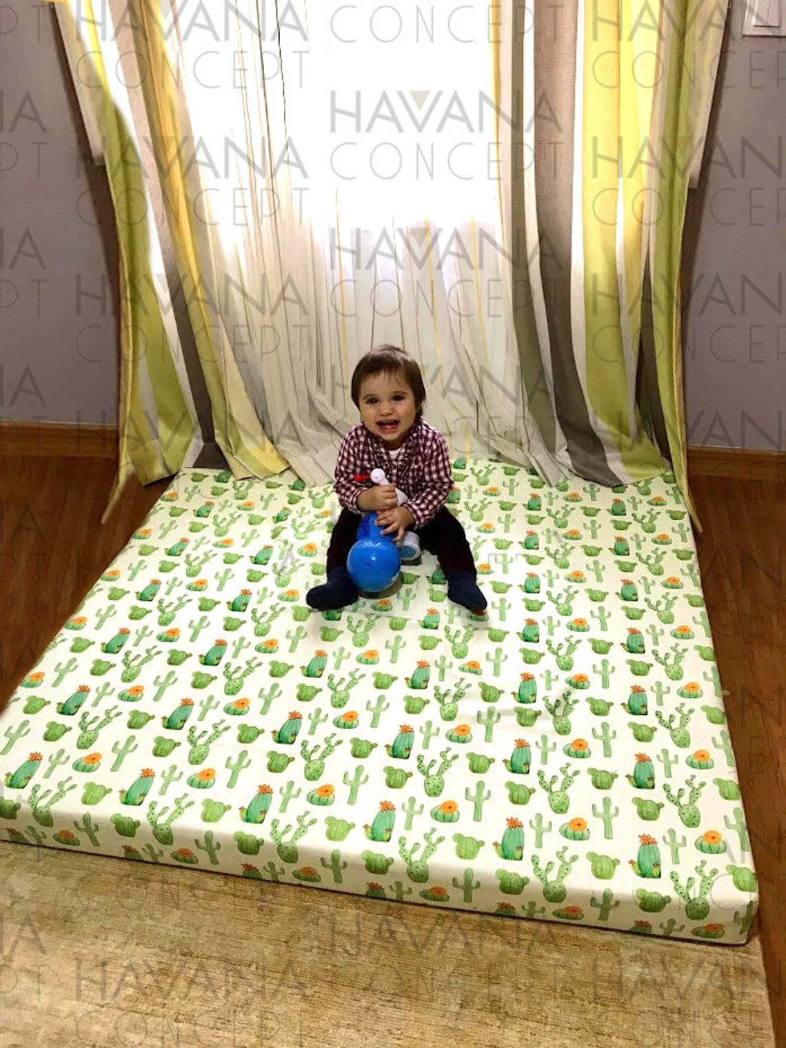 Watercolor Green Cactus Fabric by the Yard