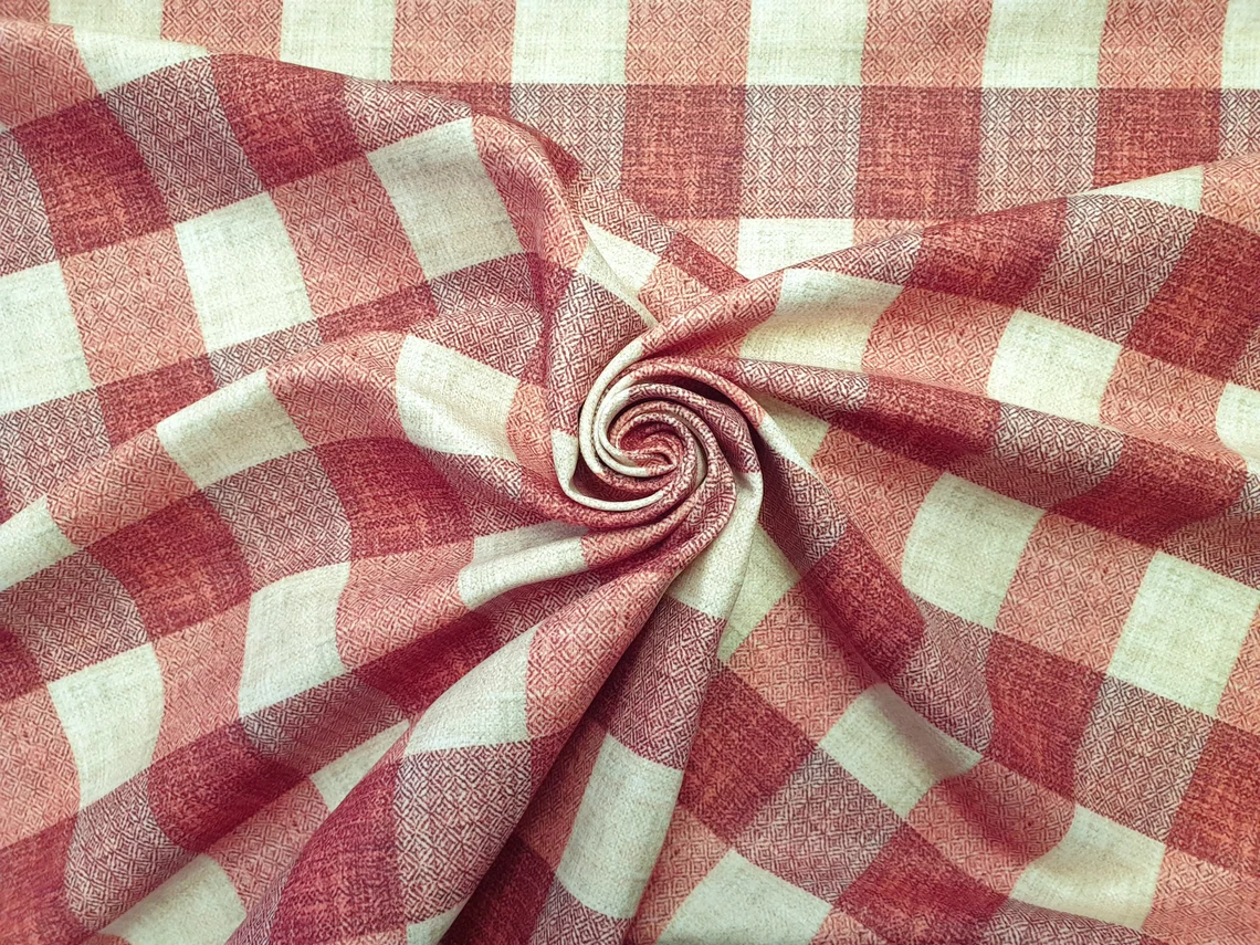 Brick Red Color Gingham Check Fabric